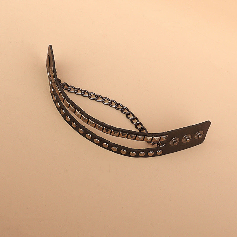 Gothic Personality Asymmetric Chain Leather Square Round Bracelets