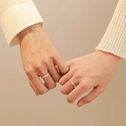 Women's & Men's Sier Pair Of Niche Lettering Couple Rings