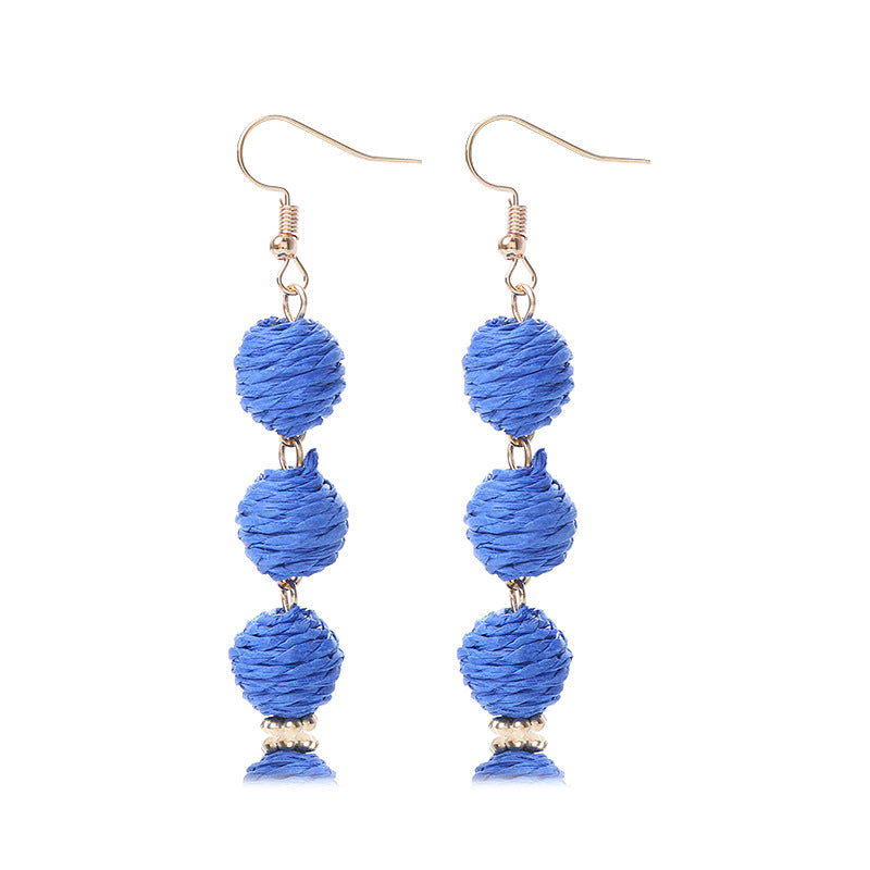Raffia Round Long Eardrops Bohemian Retro Earrings