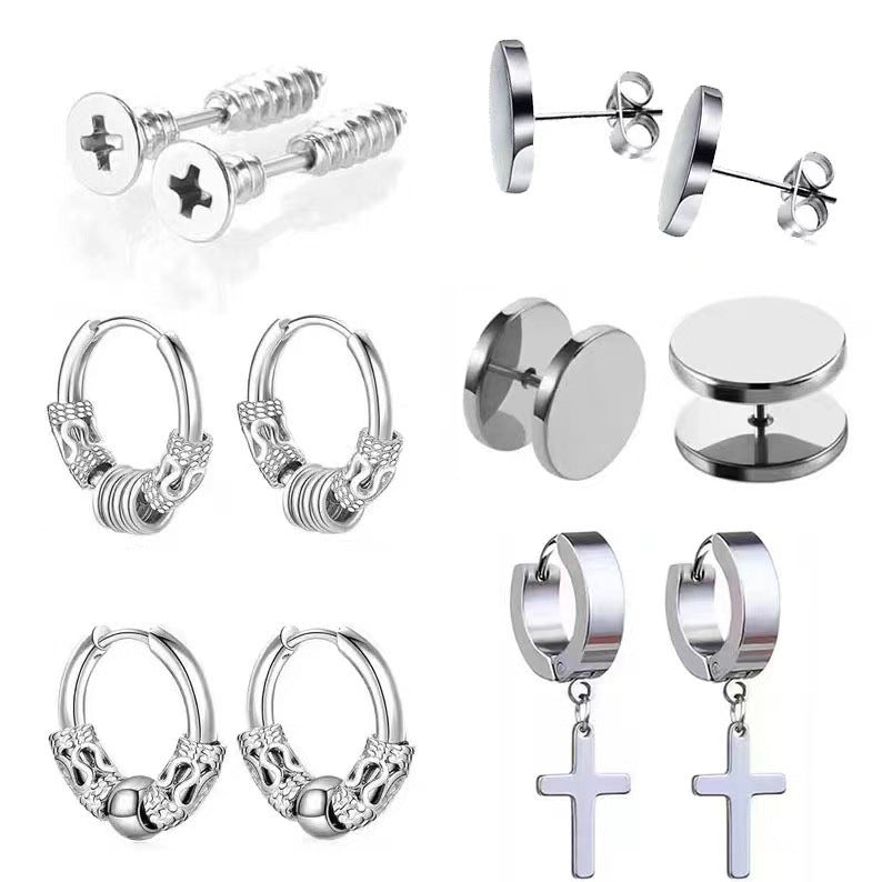 Men's Hip Hop Rock Cross Screw Vintage Dragon Earrings