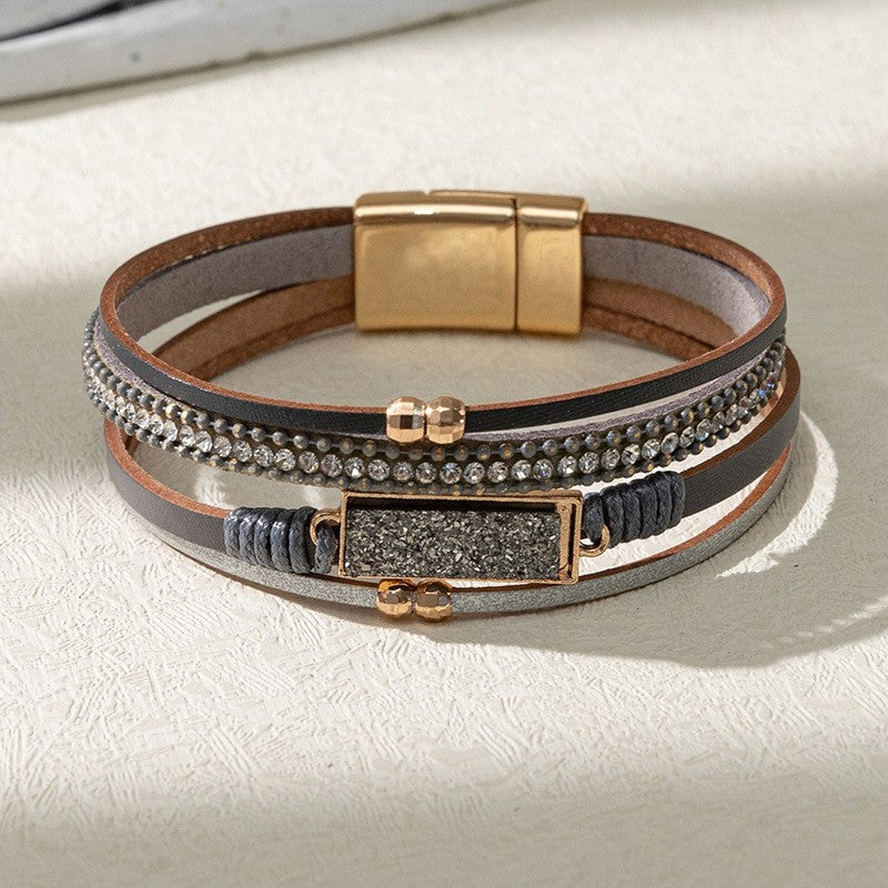 Fashion Crystals Crystal Magnetic Snap Punk Bracelet