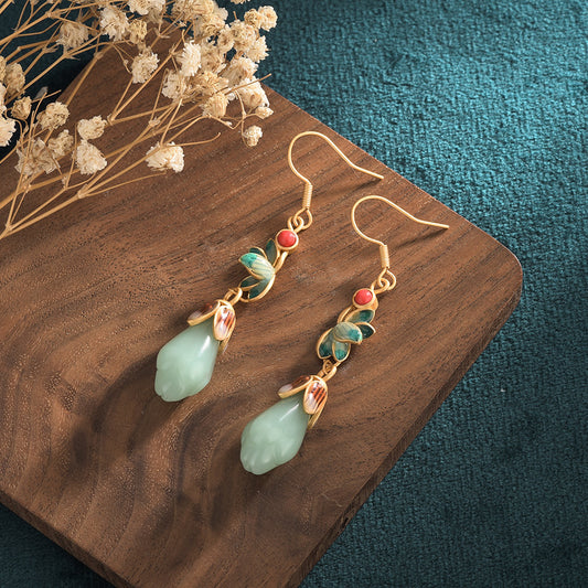 Fashion Vintage Jewelry Enamel Niche Sier Ear Magnolia Earrings