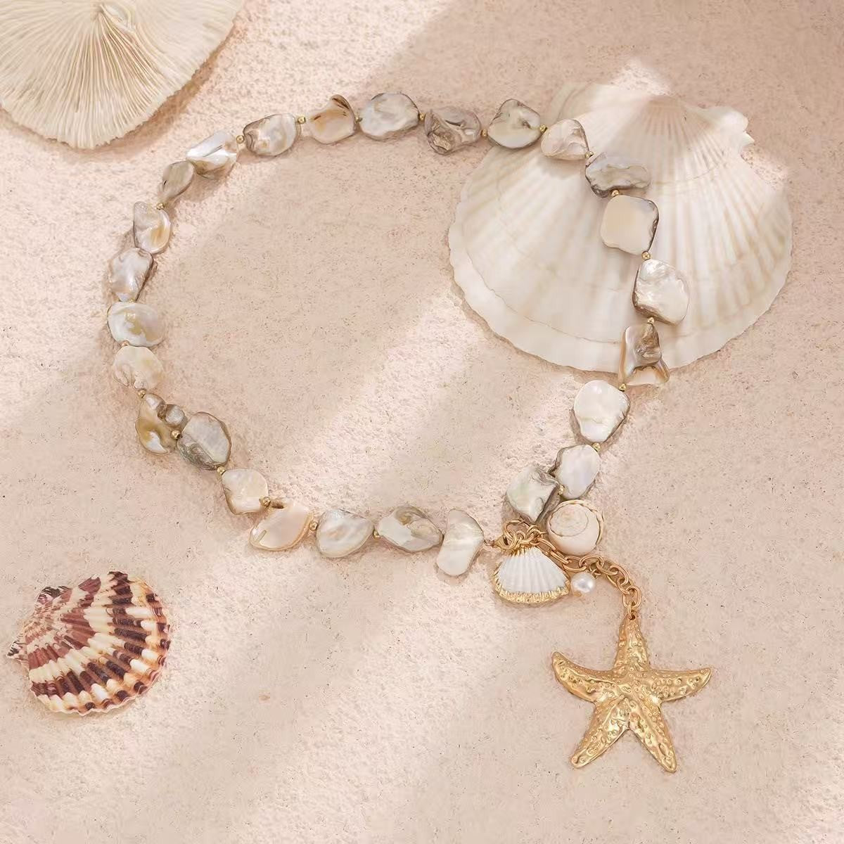 Turquoise Starfish Shell Ocean Wind Beach Necklace