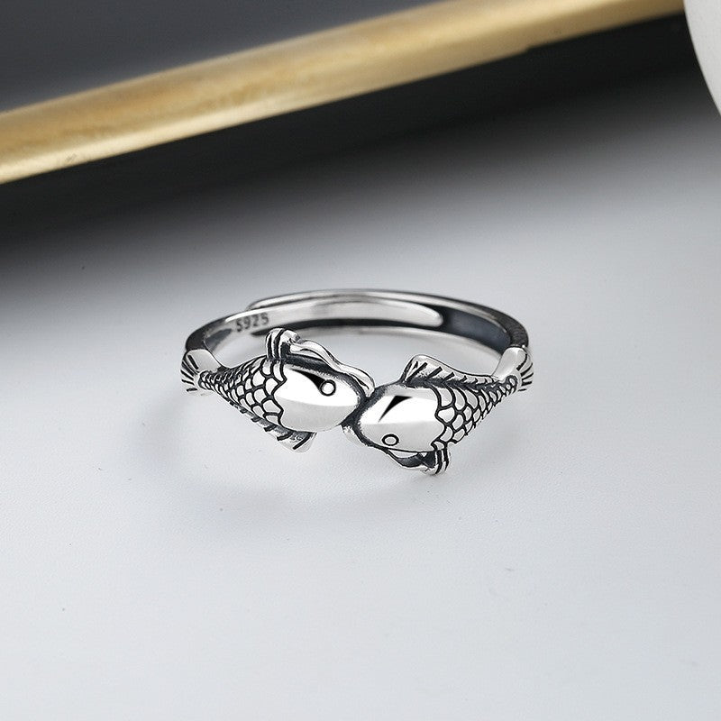 Enamel Color Auspicious Gradient Lucky Koi Chinese Ring