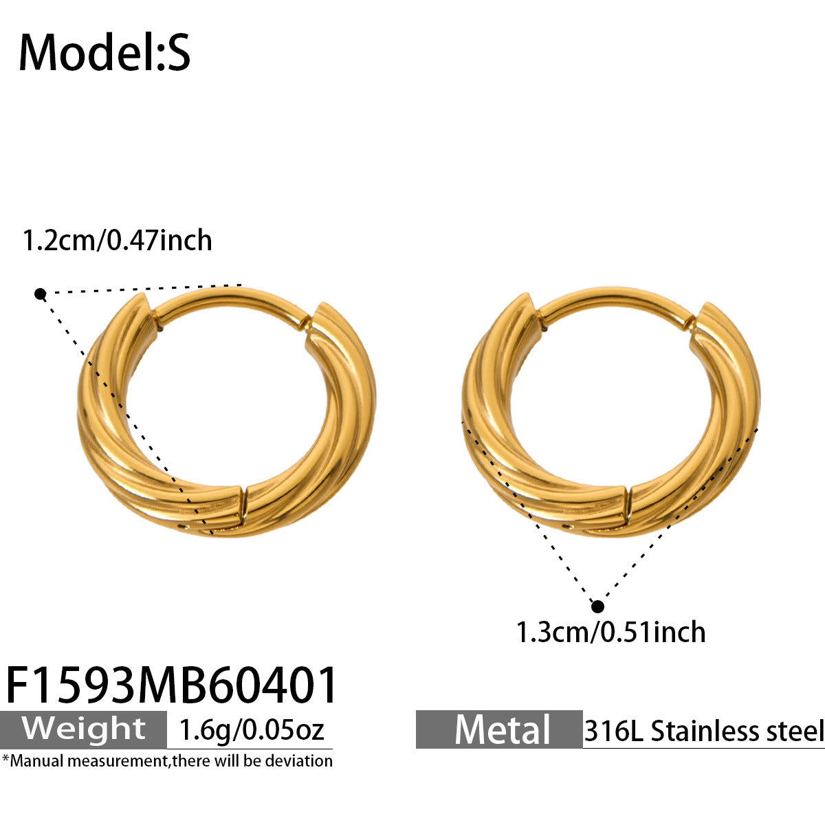Stainless Steel Round Gold Twist Minimalist High-grade Earrings