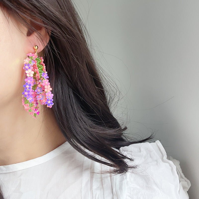 Laser Sequined Flower Tassel Vacation Style Earrings