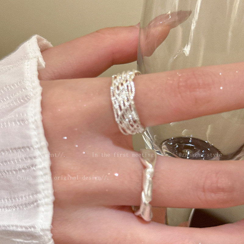 Women's Diamond Lines Sterling Sier Simple Fashion Rings