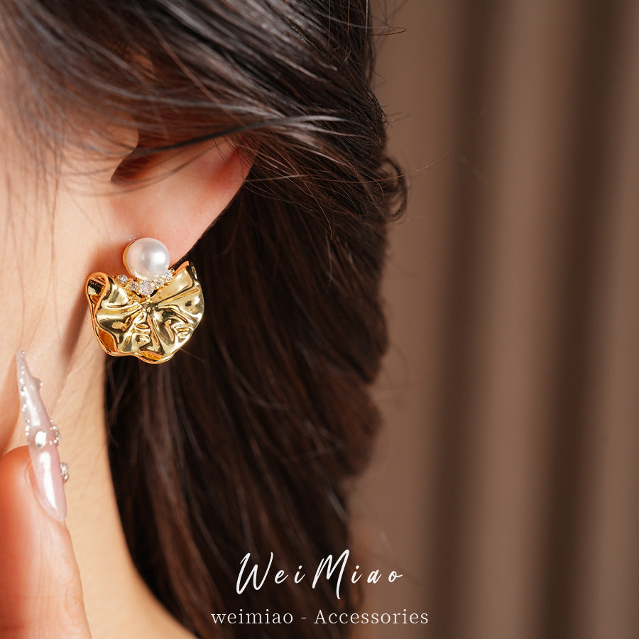 Flower Pearl Korean Style Beautiful Fashion Light Luxury Earrings