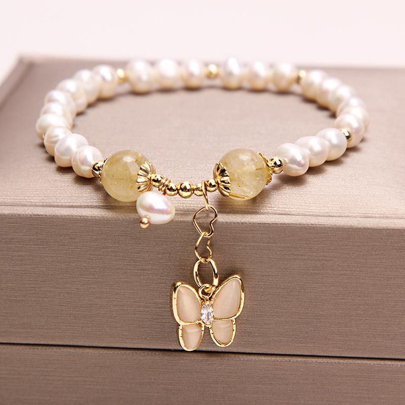 Freshwater Pearl Female Strawberry Quartz Fishtail Bracelets