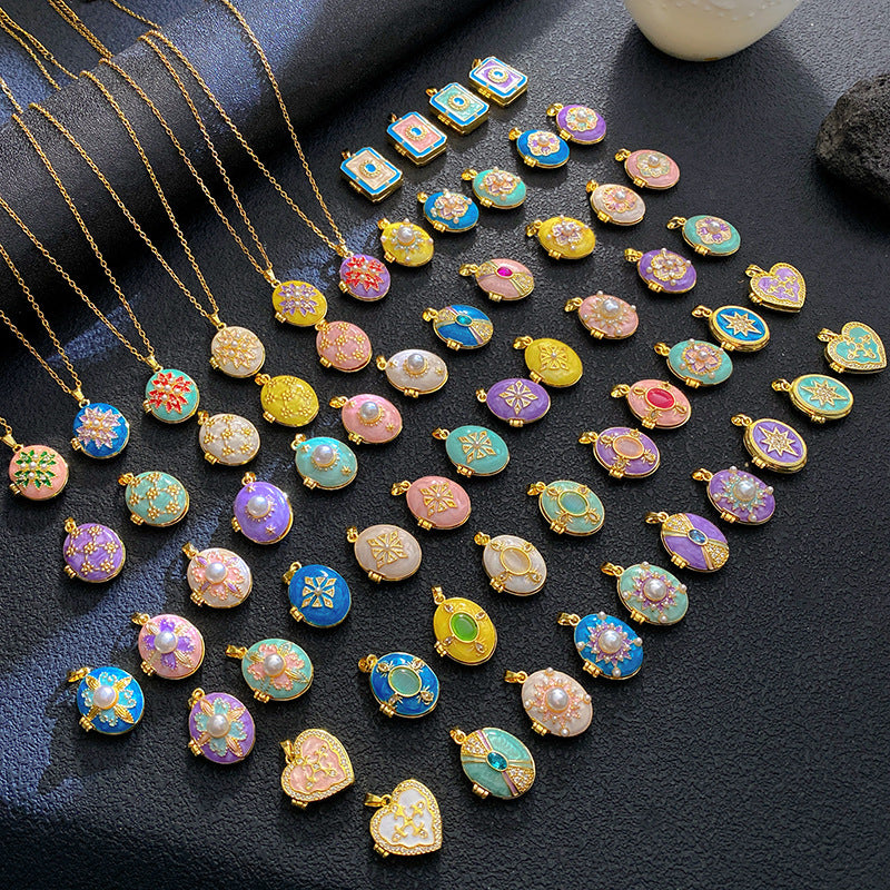 Women's Drip Glazed Box Fashion Shell Pearls Light Luxury Clavicle Pendants