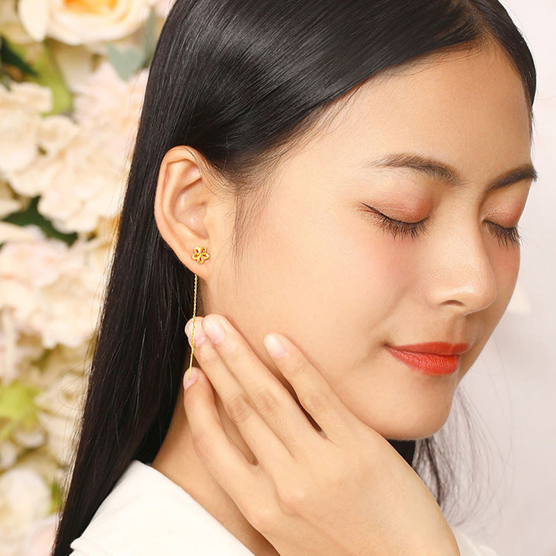 Women's Flowers Vietnam Placer Gold Simple Long Little Flower Fashion Ear Line