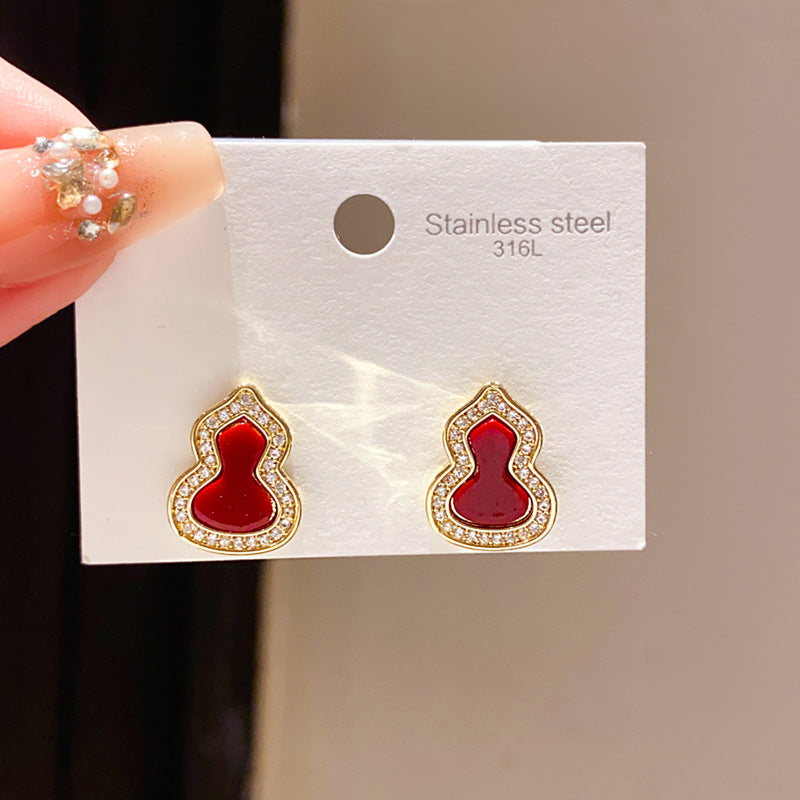 National Fashion Gourd Pearl Commuter Light Earrings