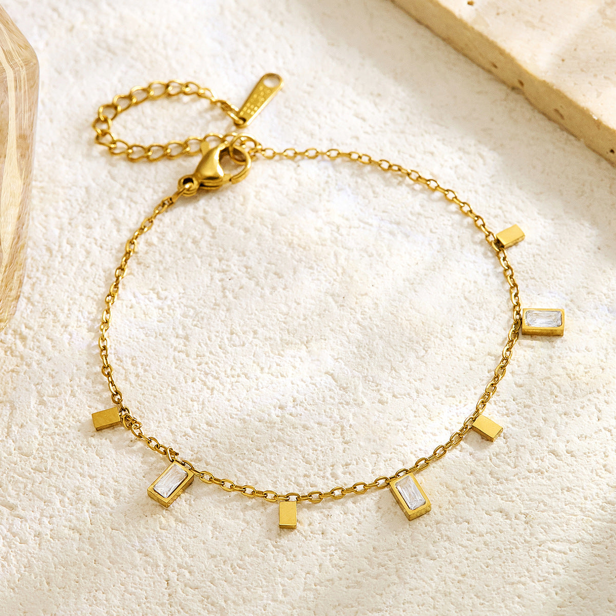 Small Square Inlaid Zircon Design Stainless Bracelet