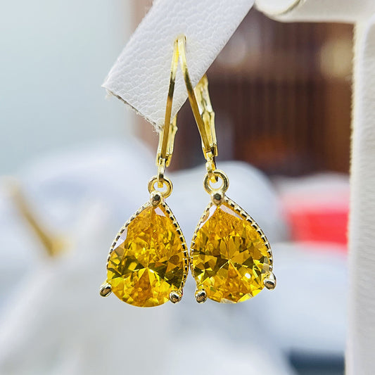 Women's Drop-shaped Diamond Pink Rose Gold Plated Earrings
