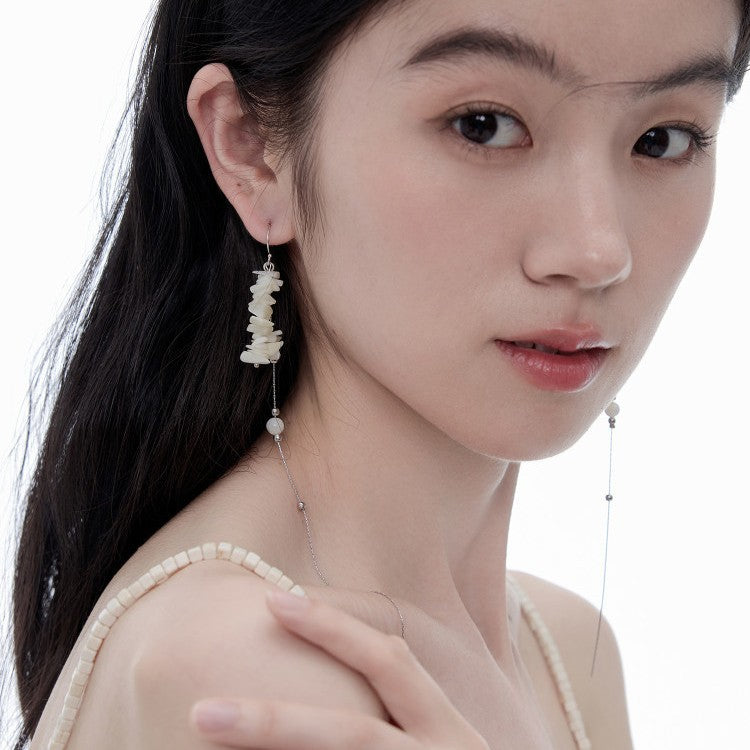 Natural Shell Gravel Ear Chain Vacation Face Slimming Earrings