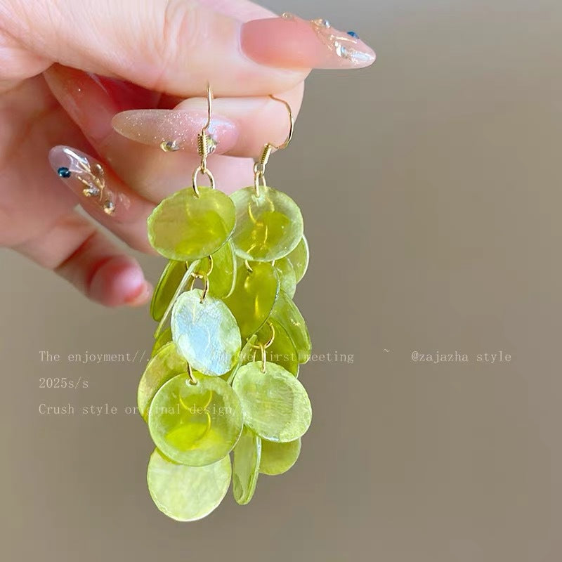 Women's Flower Shell Tassel Light Luxury High-grade Earrings