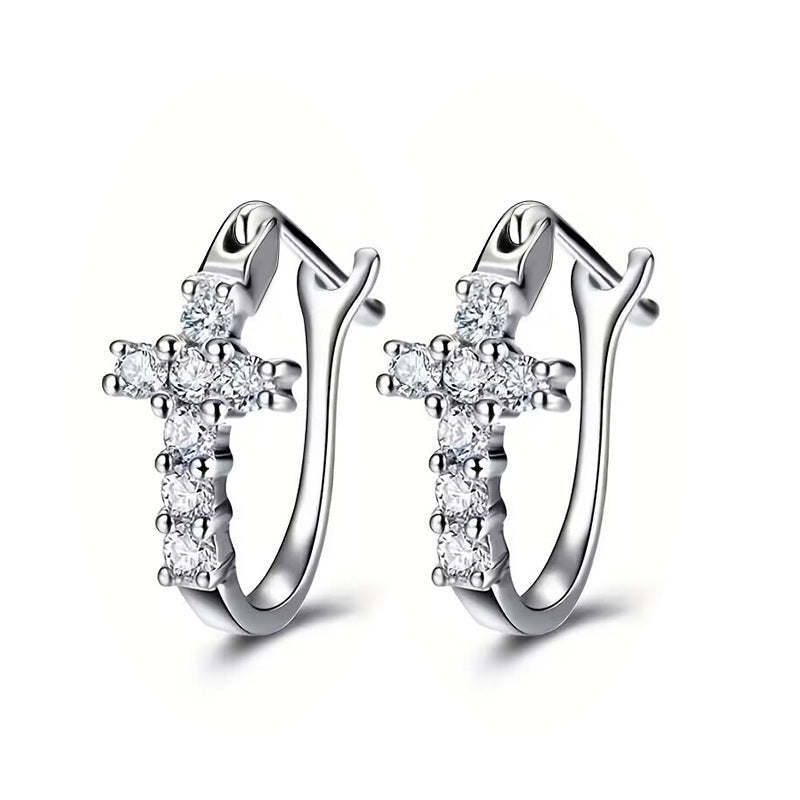 White Diamond Cross Zircon Personalized Temperamental Earrings