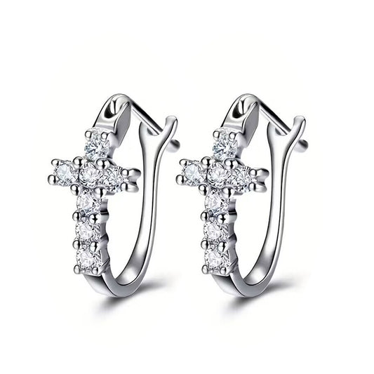 White Diamond Cross Zircon Personalized Temperamental Earrings