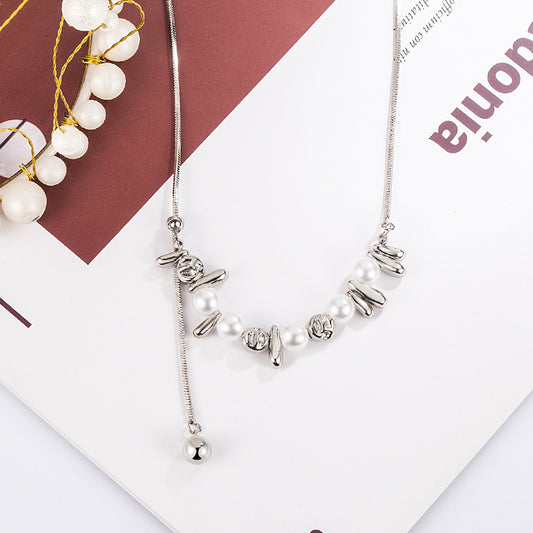 Pieces Of Sier Imitation Pearl High-grade Long Snake Bone Sweater Necklace