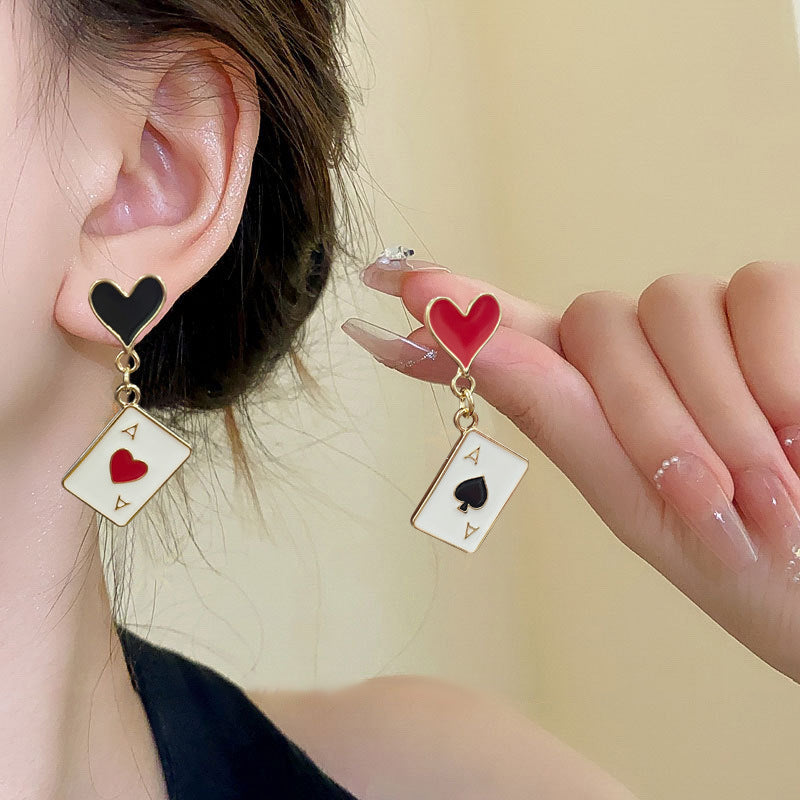 Women's Asymmetric Dripping Red Heart Spade Playing Card Simple Rings