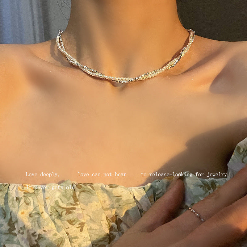 Sier Pearl Winding Female Niche Retro Personality Minimalism Graceful Clavicle Necklace