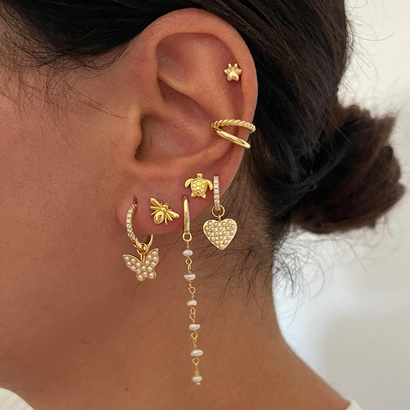 Micro Inlaid Zircon Butterfly Love Heart Ear Clip Eardrops Earrings