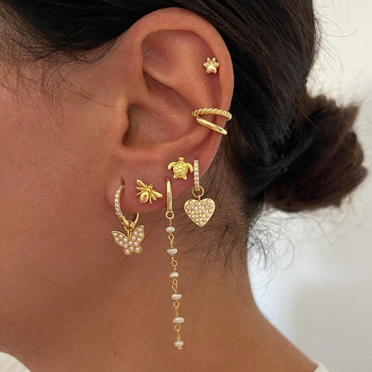 Micro Inlaid Zircon Butterfly Love Heart Ear Clip Eardrops Earrings