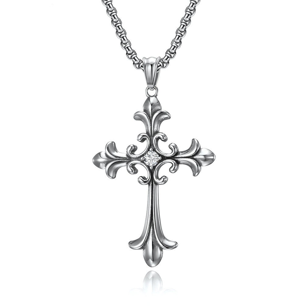 Gothic Style Vintage Cross Diamond Titanium Pendants