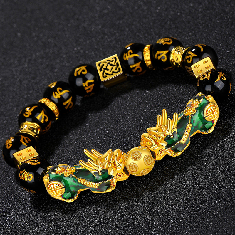 Vietnam Placer Gold Pi Obsidian Mantra Bracelets