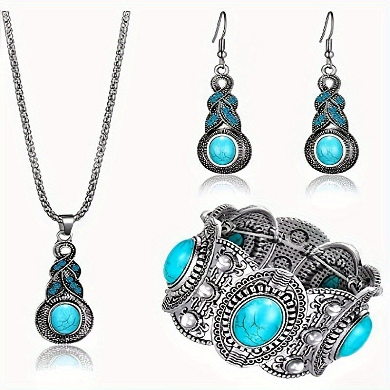 Vintage Blue Rhinestone Inlaid Turquoise Ear Necklaces