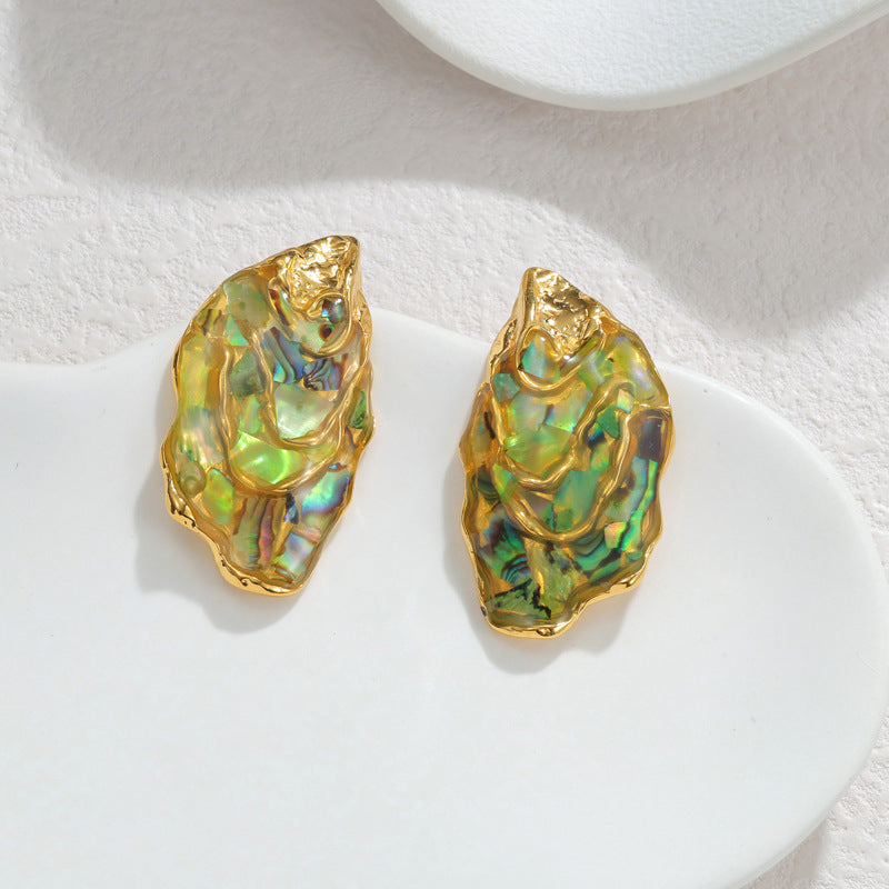 Geometric Irregular Abalone Shell Retro Fashion Elegance Chinese Style Design Rings