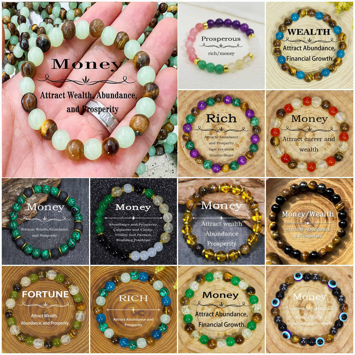 Tigereye Natural Stone Beaded Crystal Unisex Bracelet