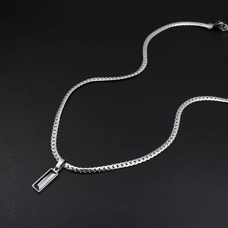 Men's Titanium Steel No Fading Black Zircon Embossed Necklace