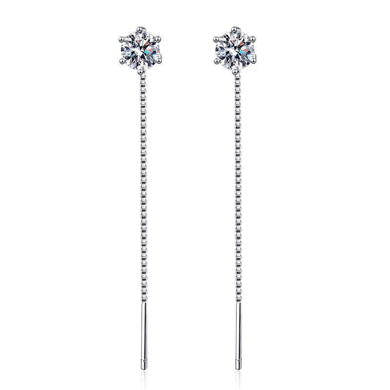 Moissanite Zircon Sterling Sier Needle Female Long Fringe Live Earrings