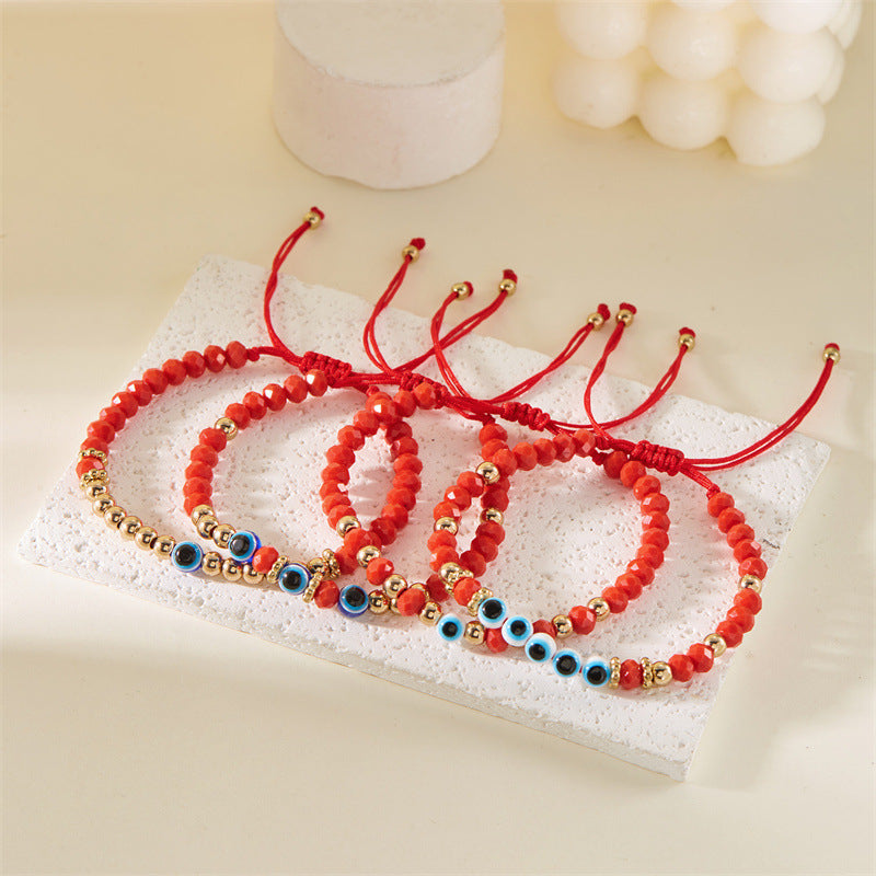 Blue Eyes Red Bead Beaded Weave Bracelets