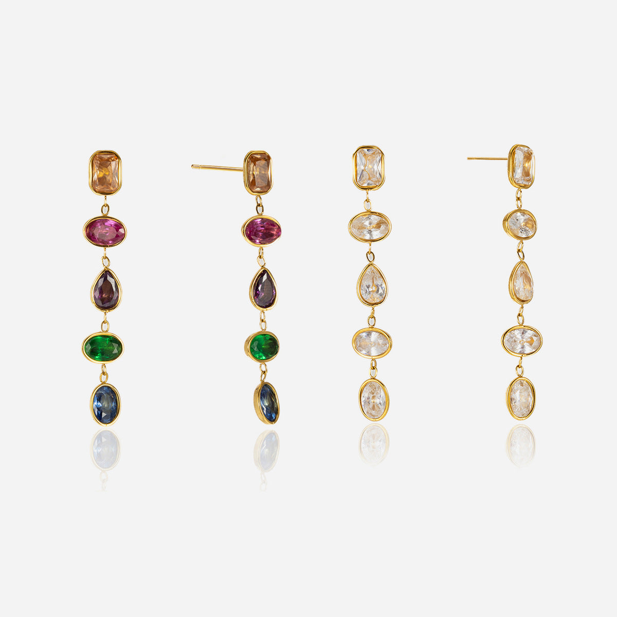 Style Stainless Steel Geometric Zircon Tassel Niche High-grade Design Stud Earrings