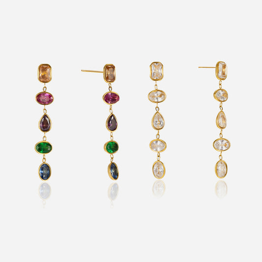 Style Stainless Steel Geometric Zircon Tassel Niche High-grade Design Stud Earrings