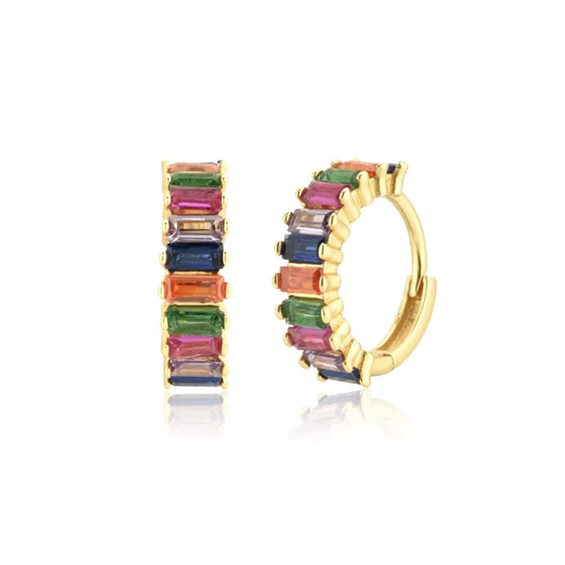 Square Zircon Circle Ear Clip Female Simple Elegant Earrings