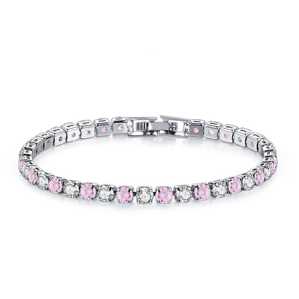 Color Zircon Female Full Diamond White Gold Plated Tennis Bracelets