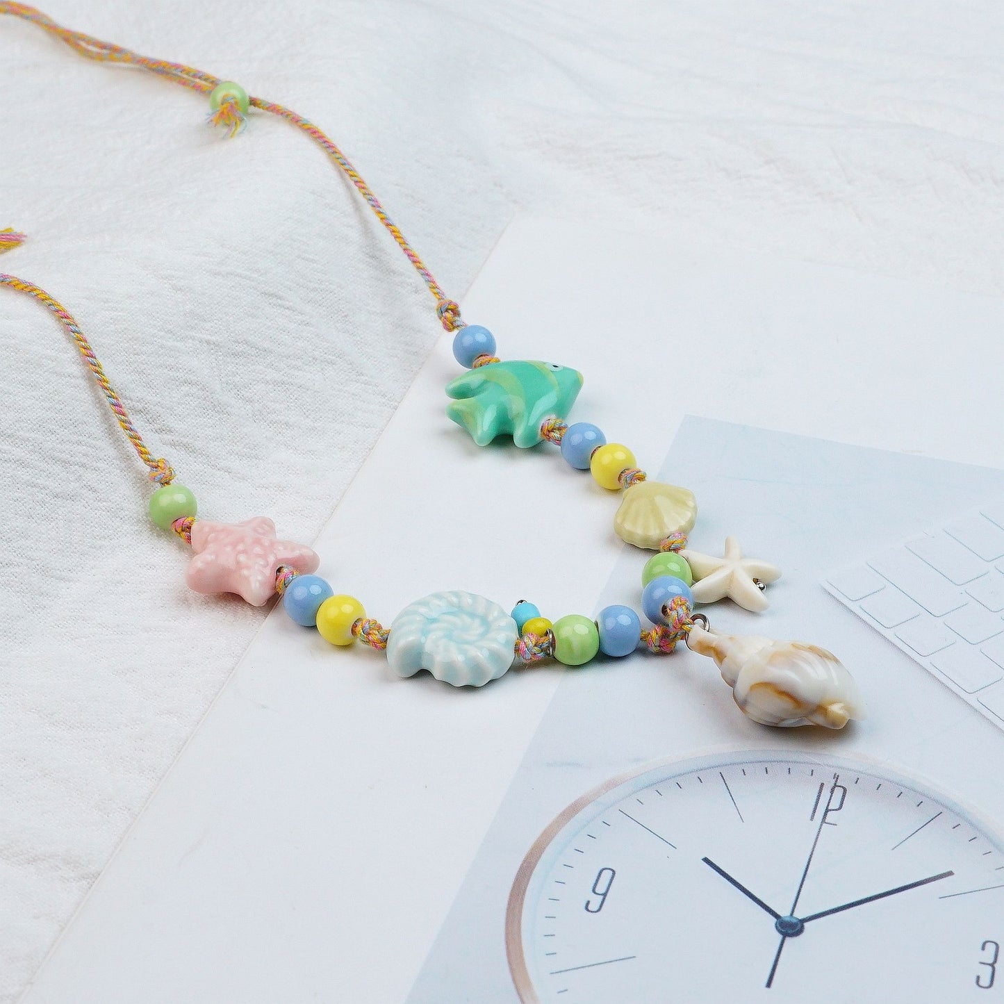 Style Personalized Trendy Ceramic Geometric Colorful Fish Long High-grade Necklace