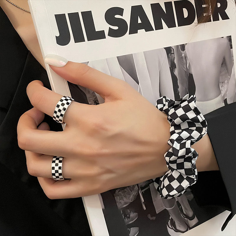 Korean Style Checkerboard Female Retro Fashion Personalized Mesh Design Open Rings