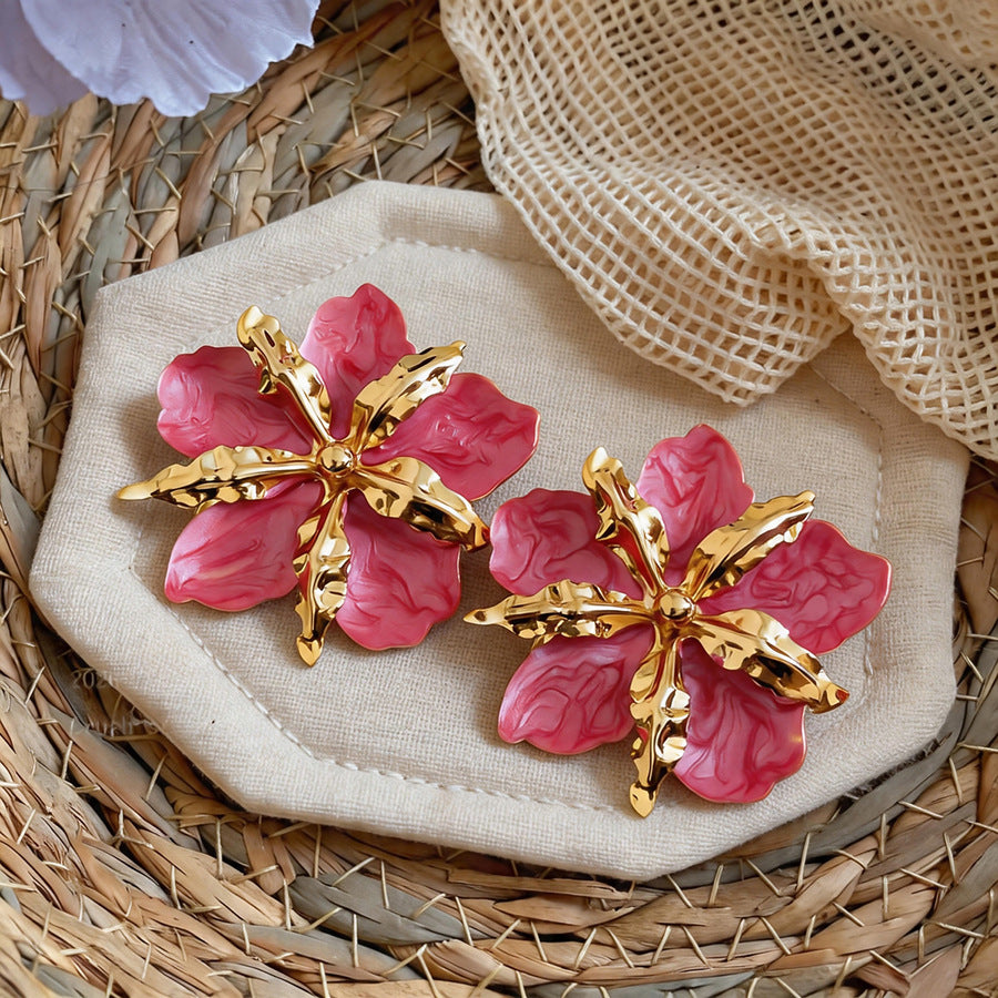 Women's Needle Oil Dripping Pleated Flower Metal Style Light Luxury High-grade Rings