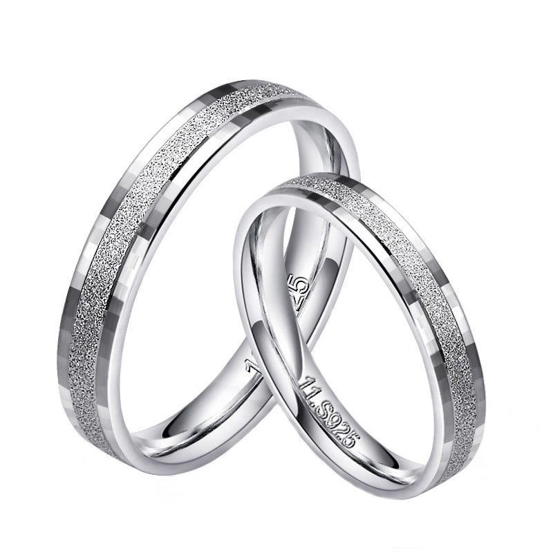 Women's & Men's Sier Frosted Scale Couple Inner Arc Rings