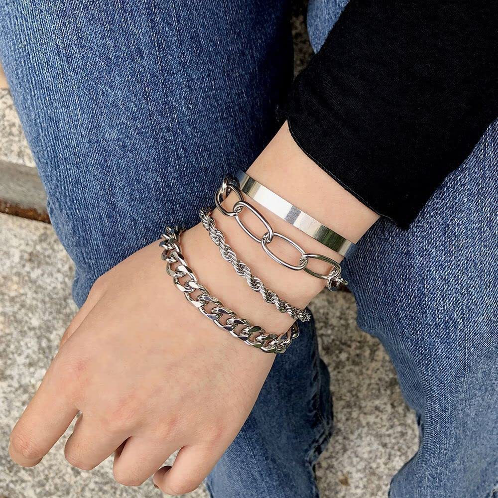 Personality Hip Hop Cuban Bangle Punk Metal Twisted Bracelets