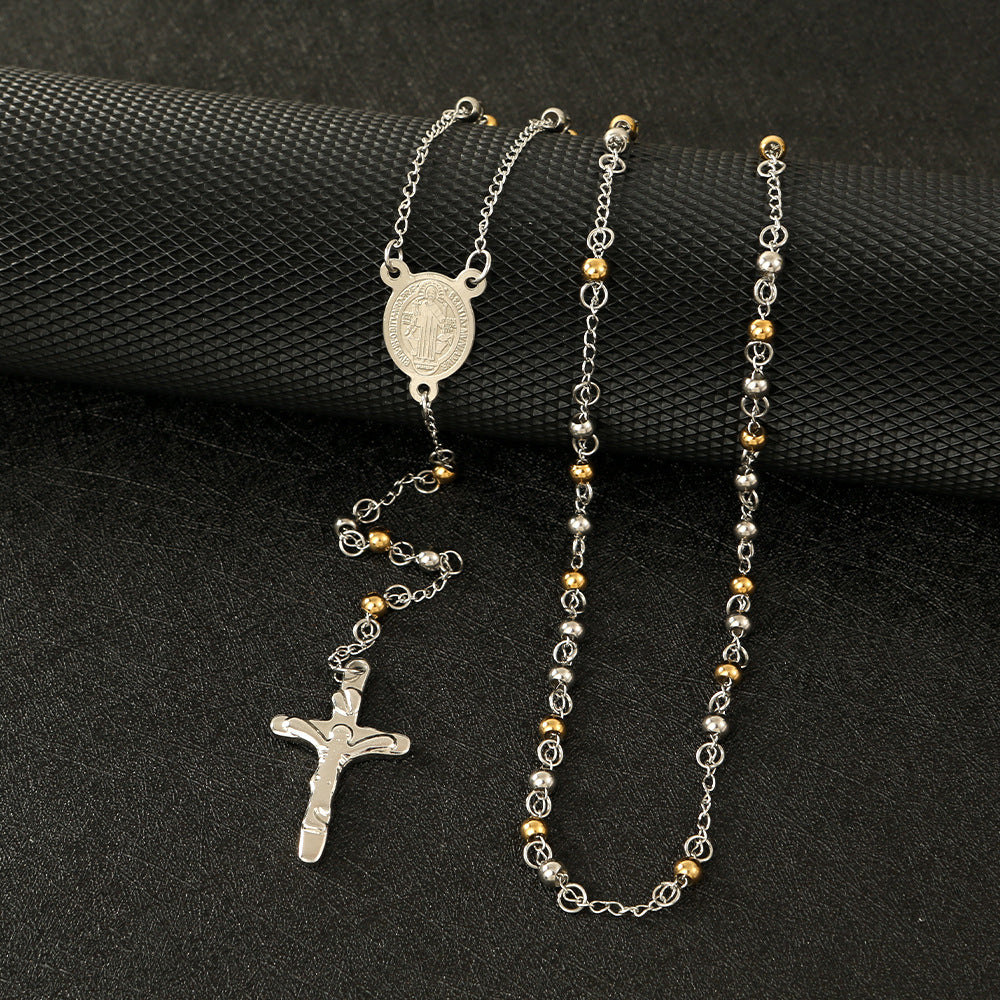 Round Beads Three-color Cross Virgin Lady Fashion Necklace