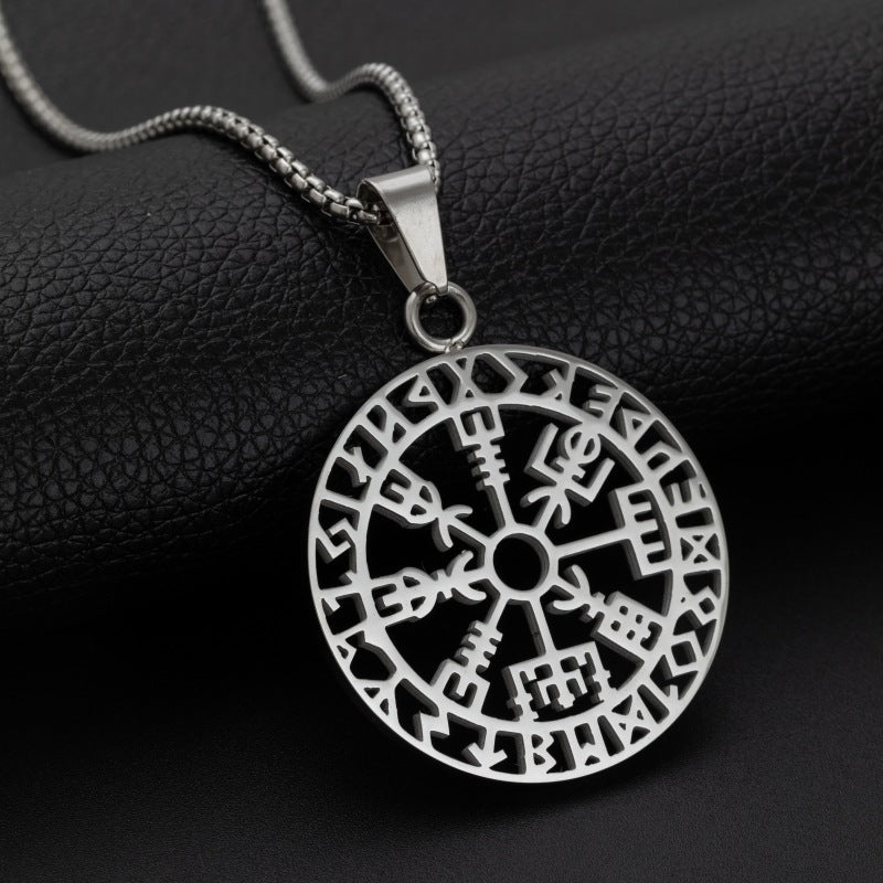 Men's Viking Rune Stainless Steel Fashion Sier Lucky Round Pendants