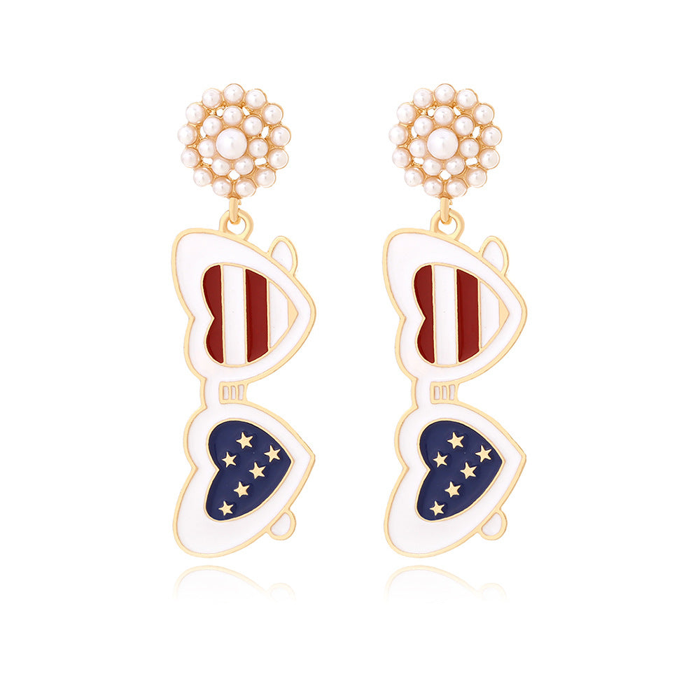 Drop Oil Glasses Flag Creative Independence Earrings