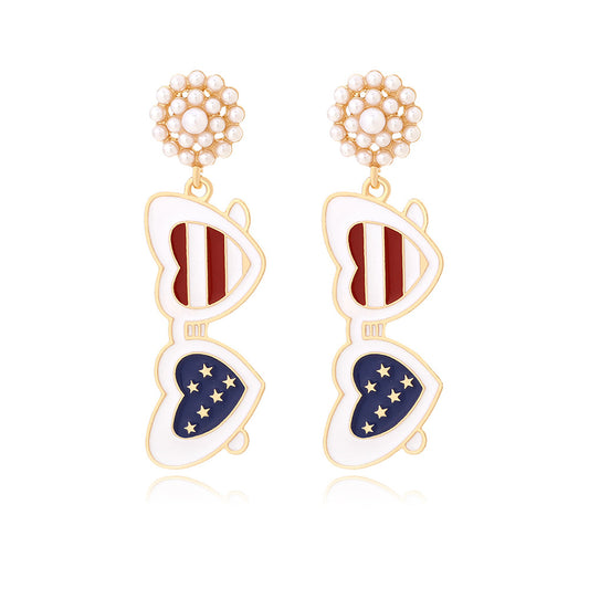 Drop Oil Glasses Flag Creative Independence Earrings