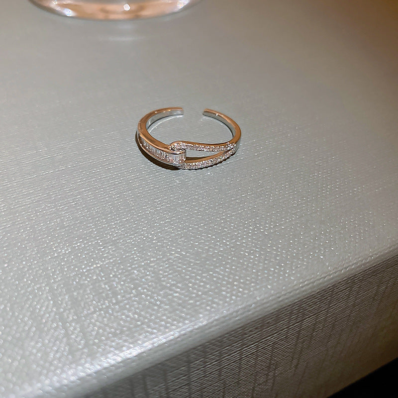 Real Gold Electroplated Zircon Buckle Light Luxury High Sense Index Ring