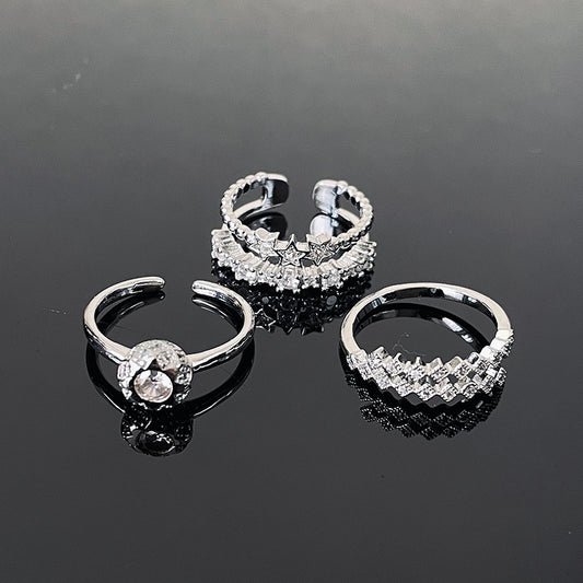 Women's Suit Fashion Double Layer Open-end Zircon Rings